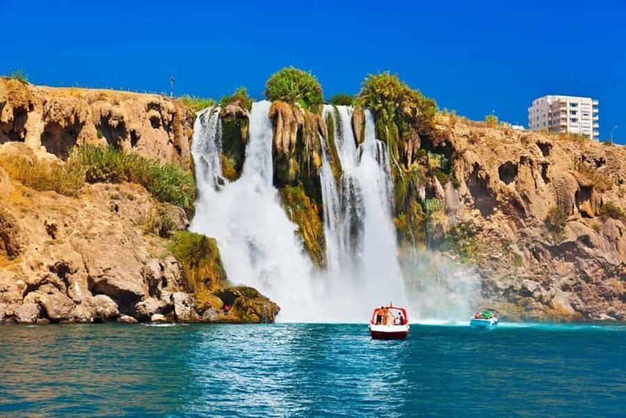 Antalya Boat Tour: Düden Waterfall, Swim & Soft Drinks - Lower Düden Waterfall from the Mediterranean