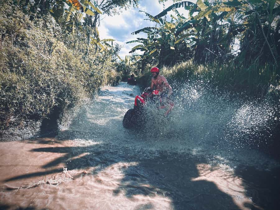 Bali: Ubud Gorilla Cave Track ATV & Waterfall Tour with Meal - Walking down to Goa Raja Waterfall