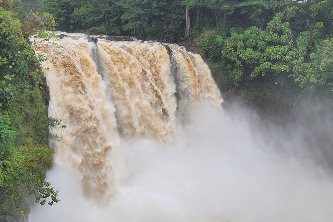 Big Island Waterfalls, Blacksand Beaches, Lava Tubes & Volcanoes - Rainbow Falls and the famous banyan tree