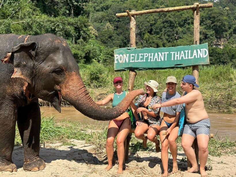 Chiang Mai: Elephant Sanctuary, Waterfall & Bamboo Rafting - Cooling off at Mae Wang Waterfalls