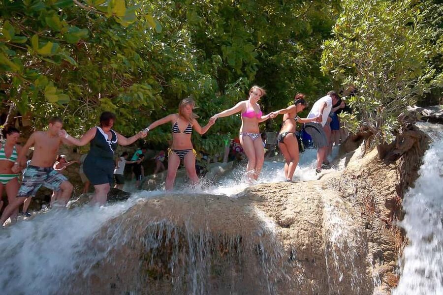 Dunn's River Falls, Bob Marley 9 Mile - Optional Lagoon Tour - Climbing Dunn’s River Falls in a human chain
