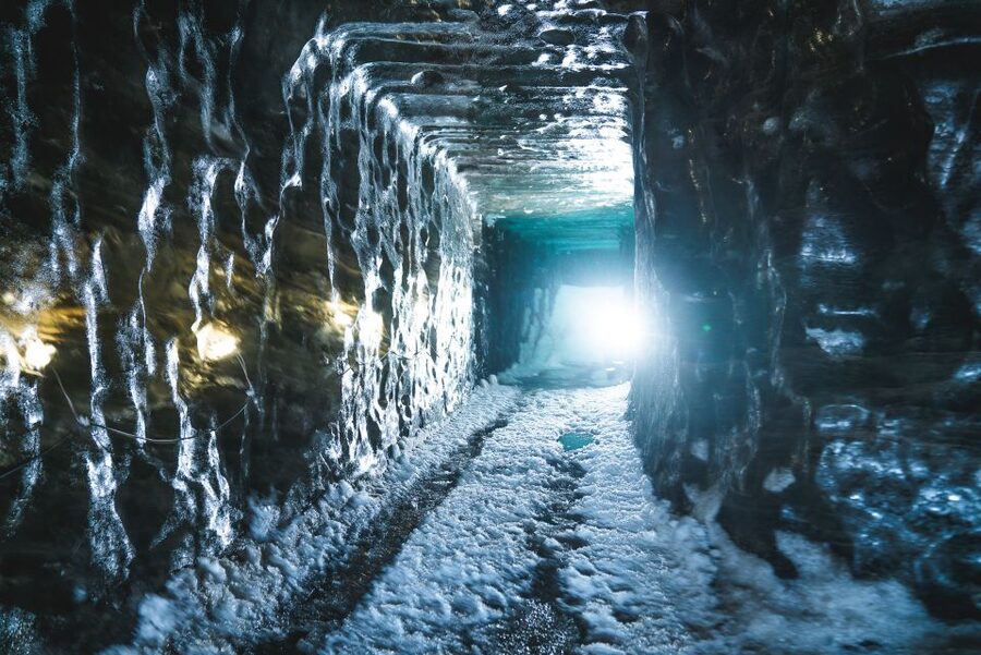 From Gullfoss: Langjökull Ice Cave and Snowmobile Tour - Entering the ice cave