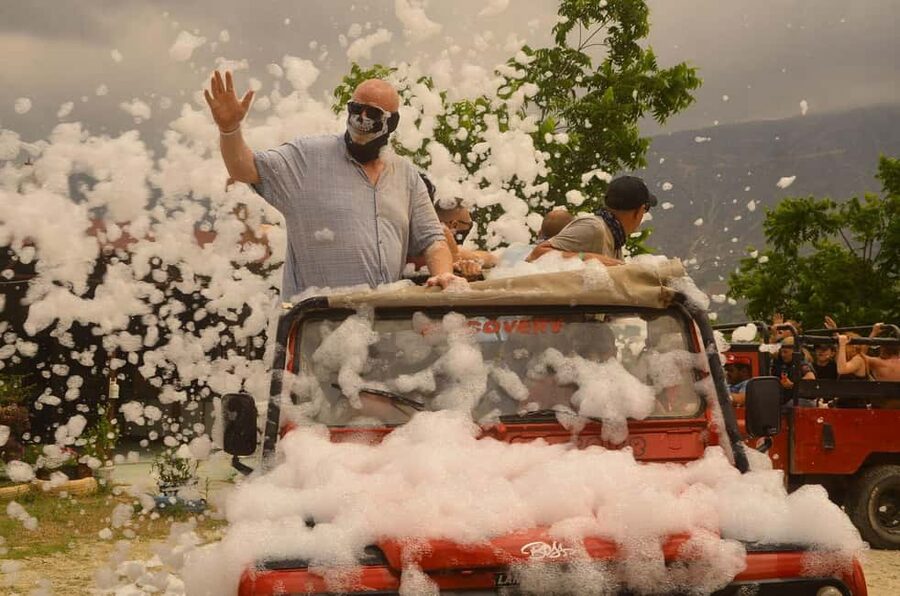 Jeep Safari-Lunch-Boat-Canyon-Waterfall-Foam,Water Party - From Side pickup to the first dusty roads