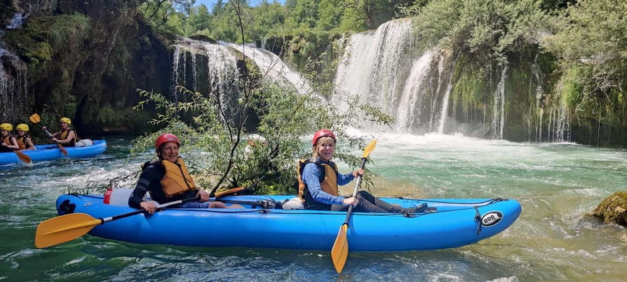Kayaking Mreznica Waterfalls in Natural Monument - Swimming behind waterfalls and in green pools