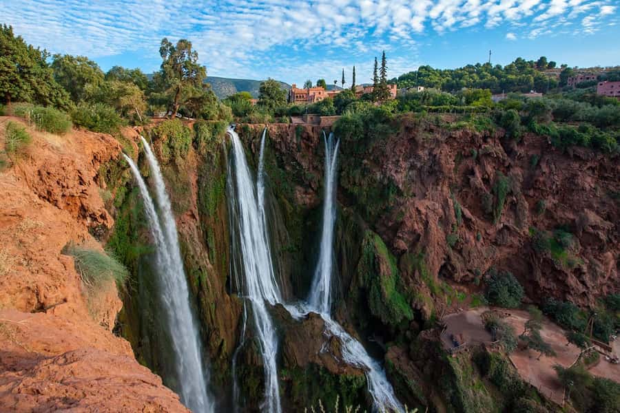 Marrakech: excursion ouzoud waterfall - The Red Cliffs Above the 110-Meter Cascade