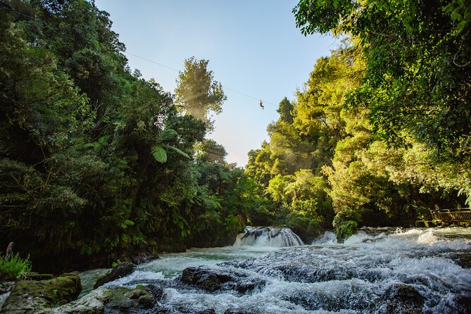 Rotorua Ziplines - Okere Falls Experience - Flying above the Kaituna River at Okere Falls