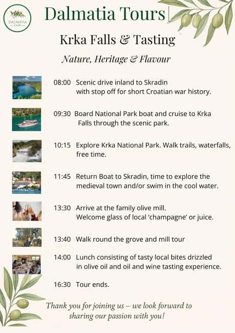 Šibenik or Zadar: Krka falls, olive mill, oil & wine tasting - Okit: a short stop with serious history