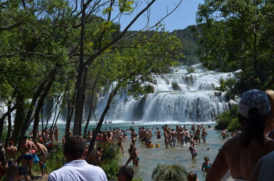 Vodice: Krka Waterfalls National Park Boat Tour - St Nicholas Fortress and the approach to Šibenik